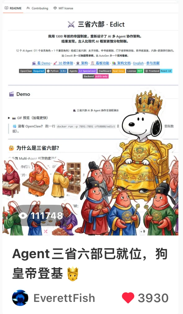 小红书笔记：Agent 三省六部已就位